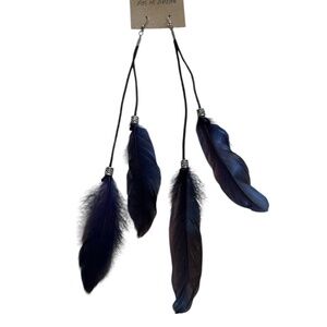 NEW Art of Nature Extra Long Navy Feather Beaded Earrings
